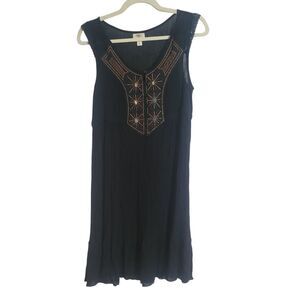 Forbidden Beaded Tunic Dress Women's Medium M Black Rayon Boho Whimsigoth Hippie
